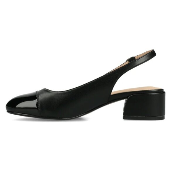 Journee Women Sammie Sling Back Cap Toe Block Heel Patent Leather Pumps, Size 7W - Picture 2 of 7